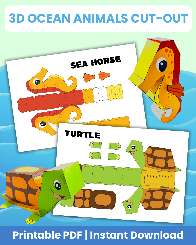 3d ocean animals cut out printable