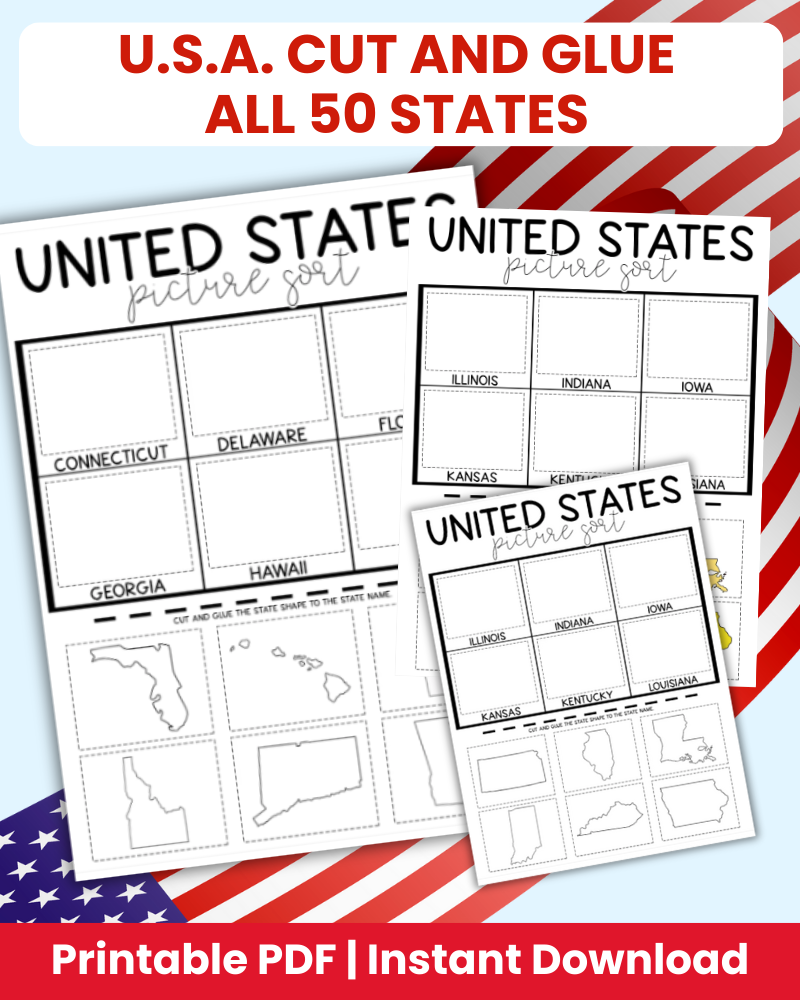 USA cut and glue all 50 states