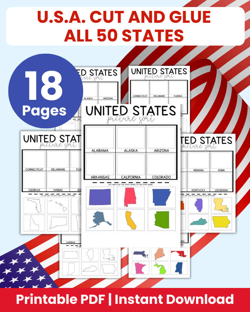 USA cut and glue all 50 states