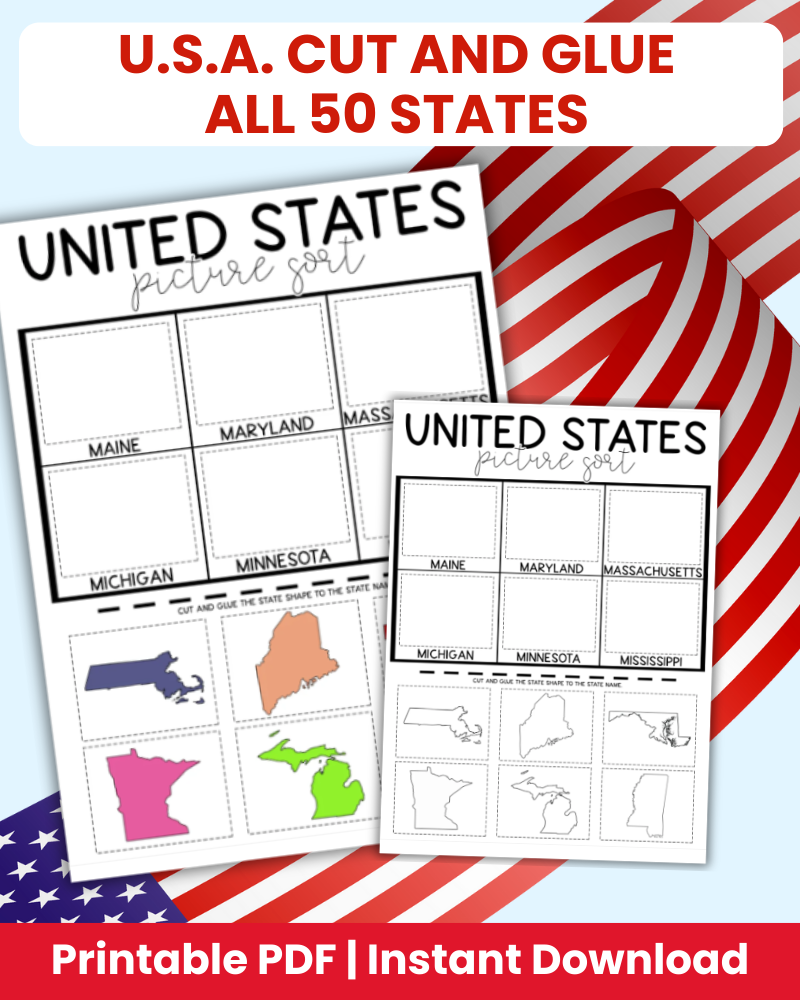 USA cut and glue all 50 states