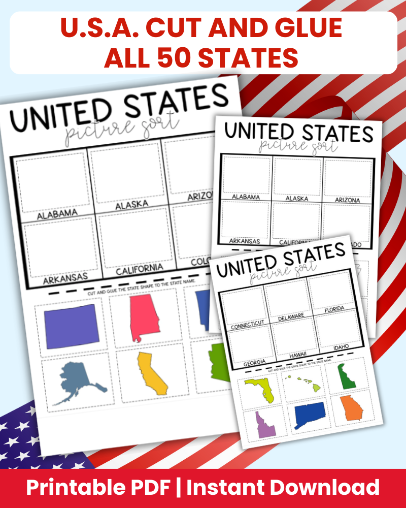USA cut and glue all 50 states