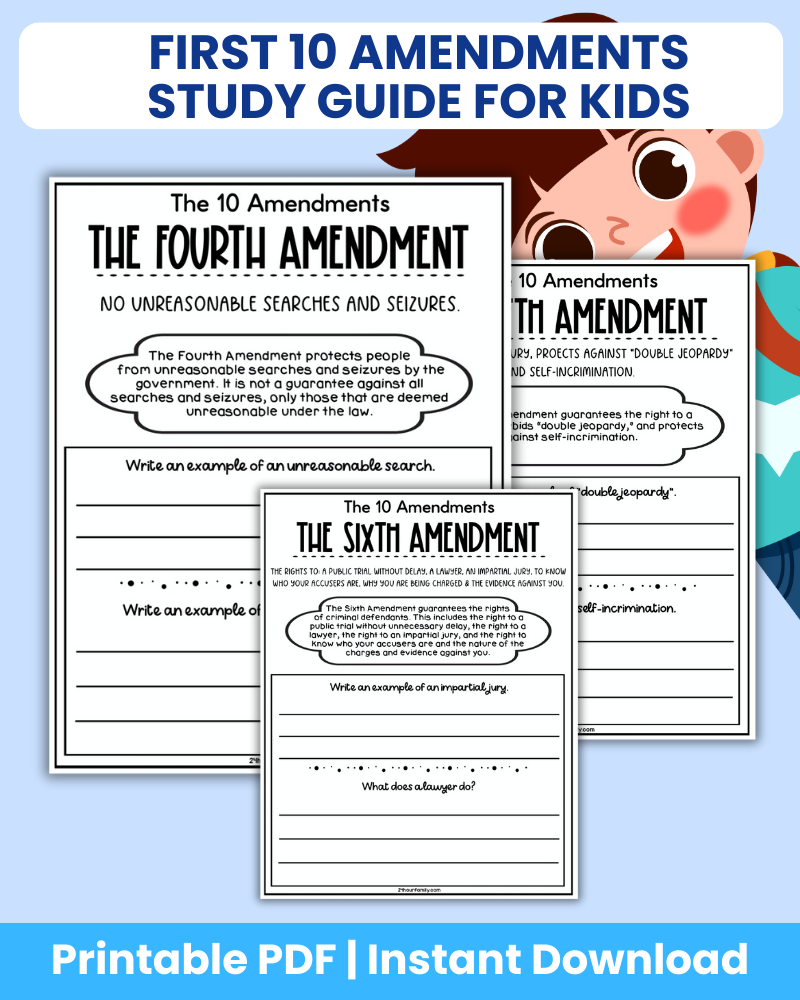 first 10 amendments study guide for kids printable