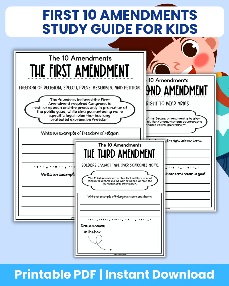 first 10 amendments study guide for kids printable