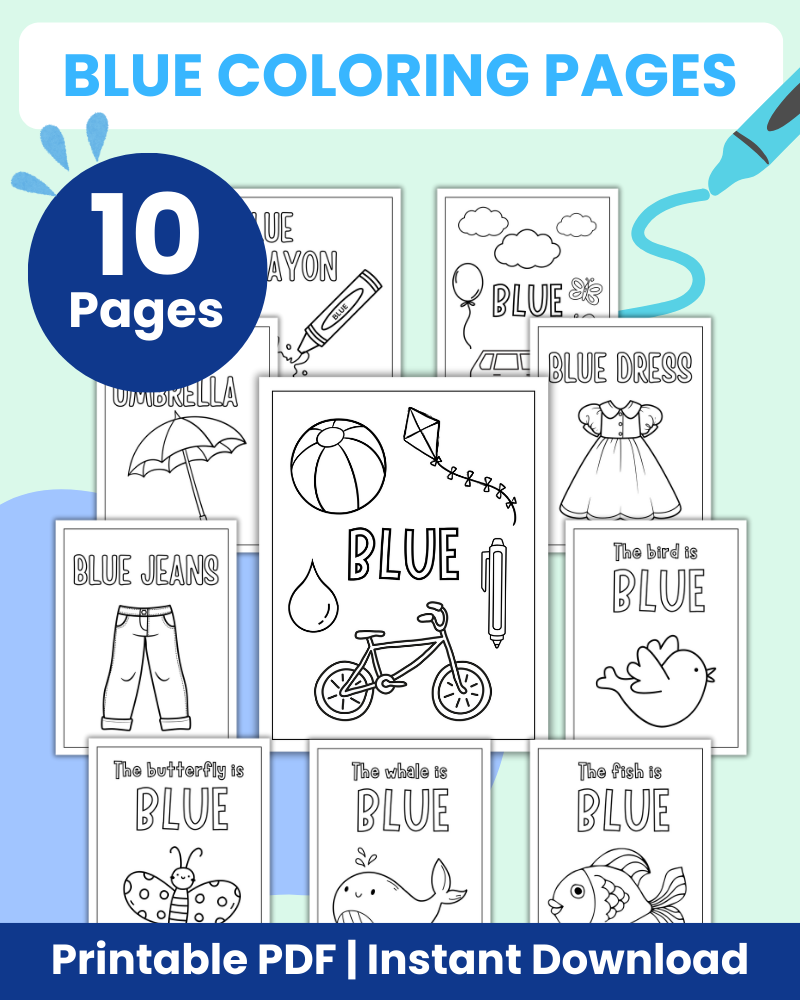 Blue Coloring Pages – 10 Pages – 24hourprintables.com