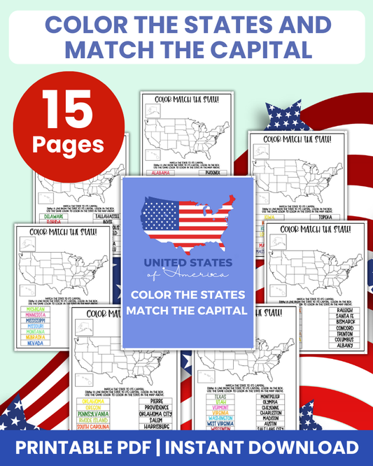 color the states and match the capital