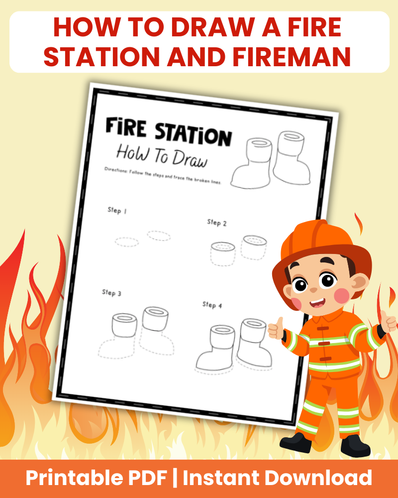 how to draw a fire station and fireman