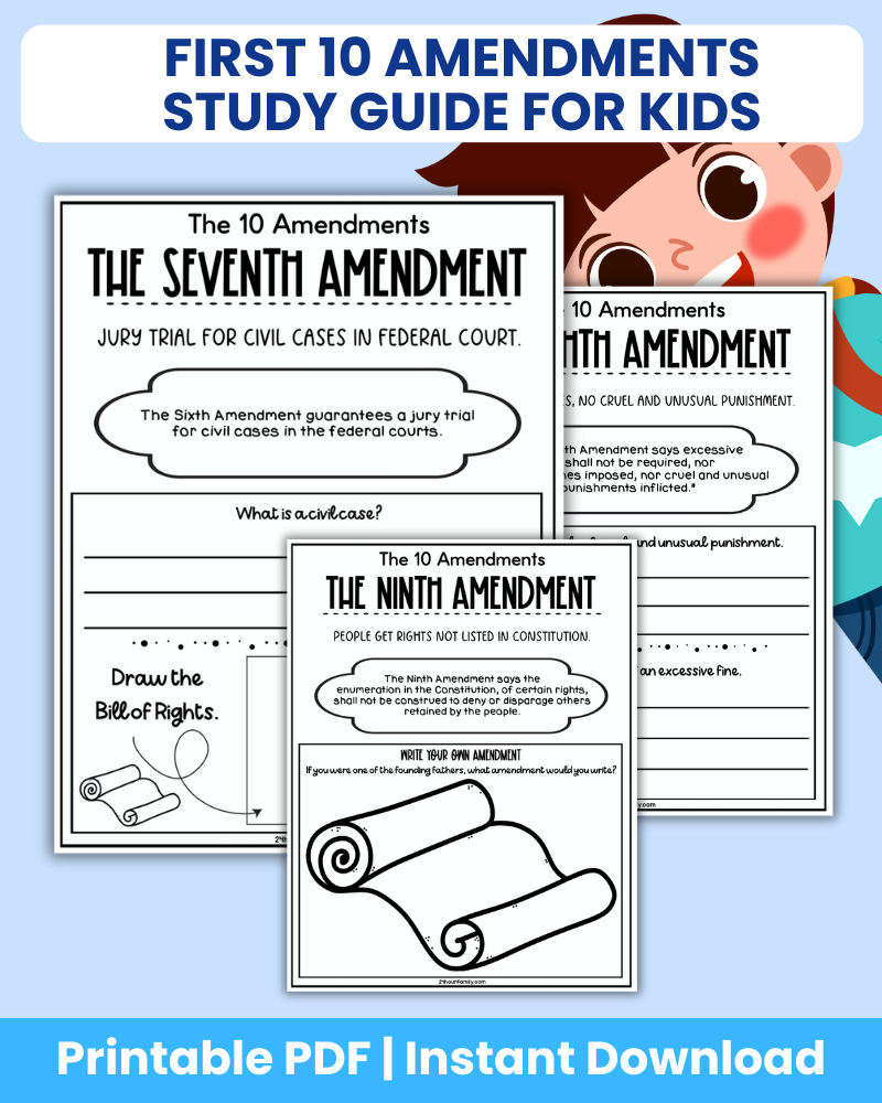 first 10 amendments study guide for kids printable