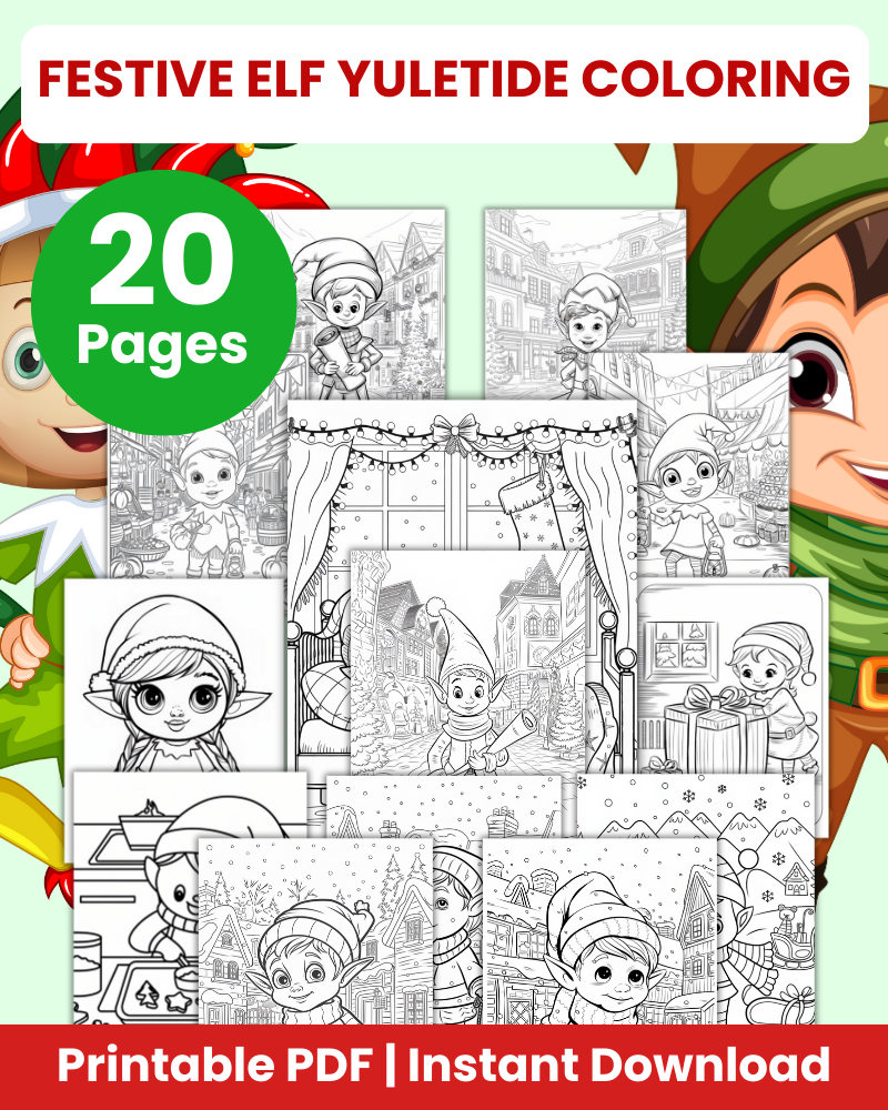 festive elf yuletide coloring pages