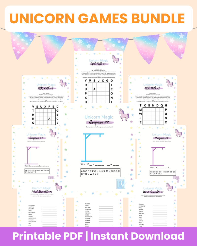 unicorn games bundle printable