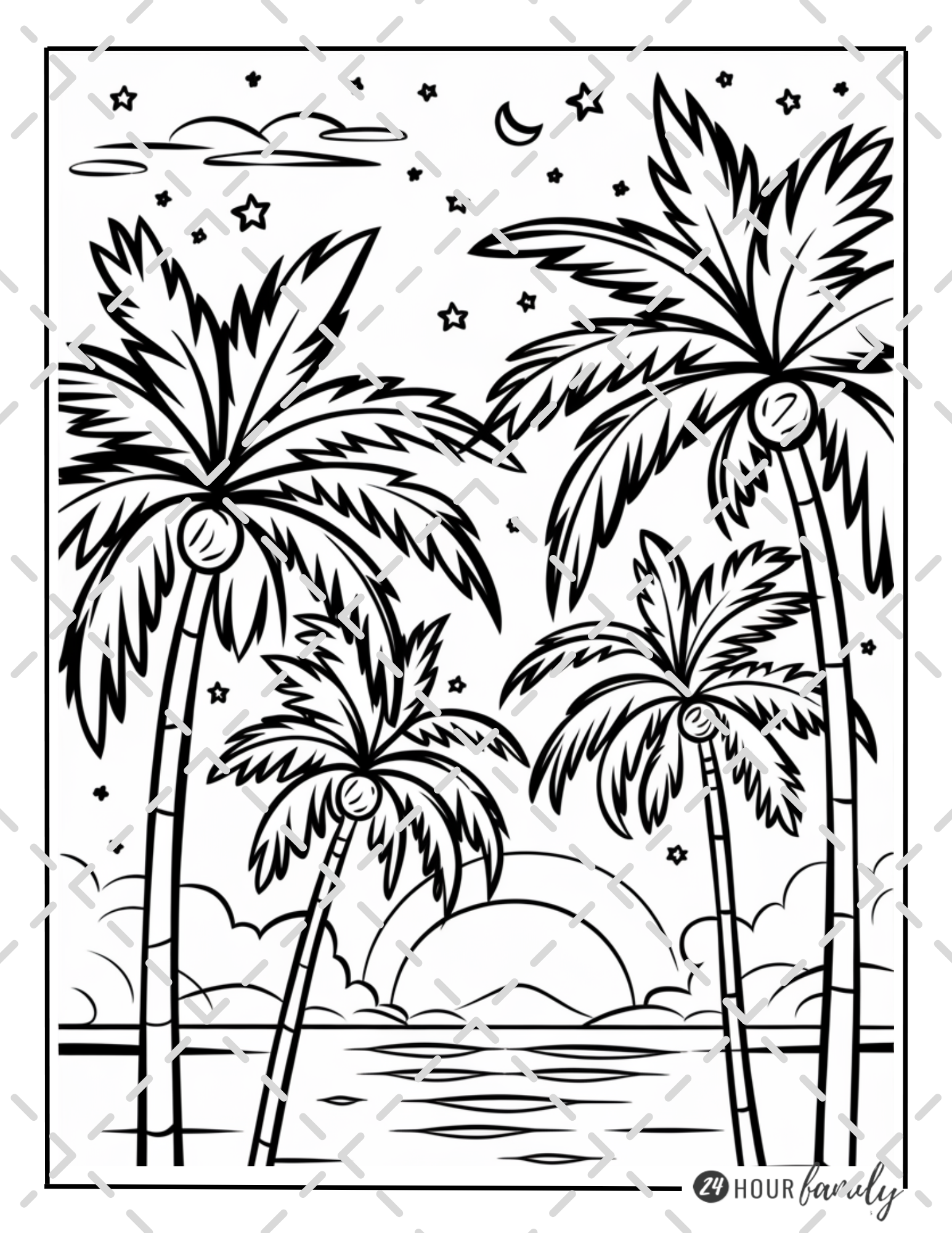 beach sunset coloring pages