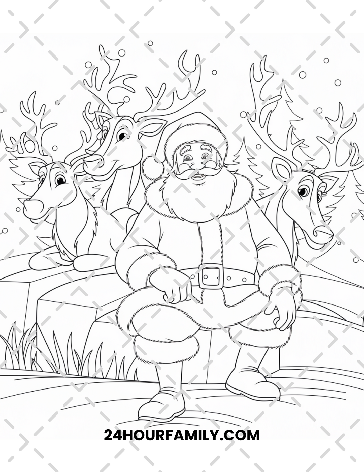santa and reindeer coloring pages