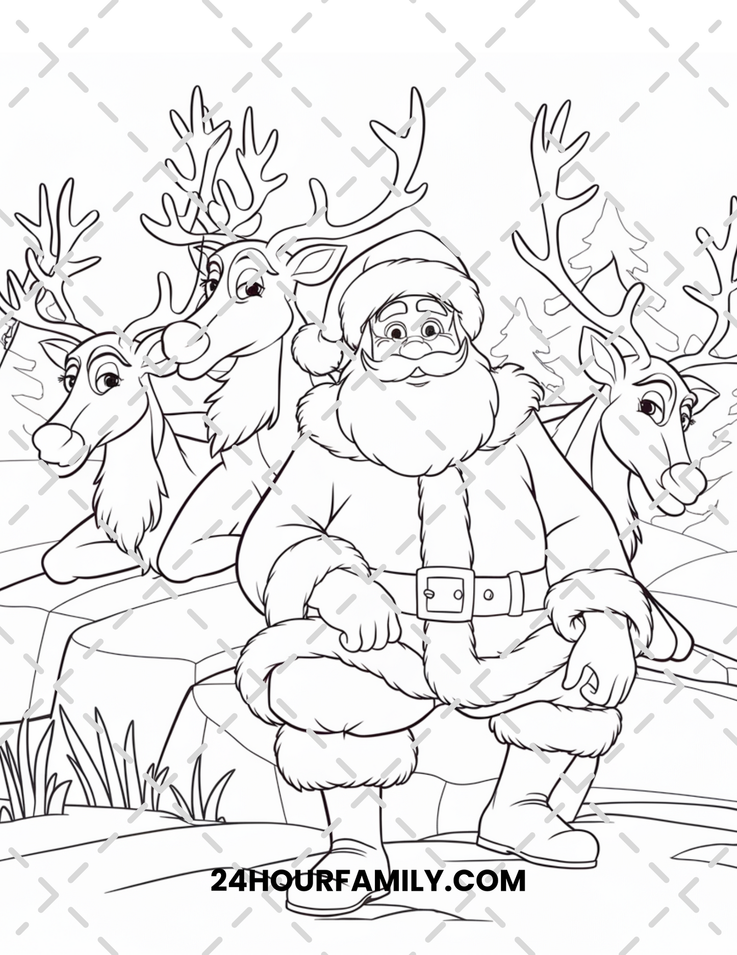 santa and reindeer coloring pages