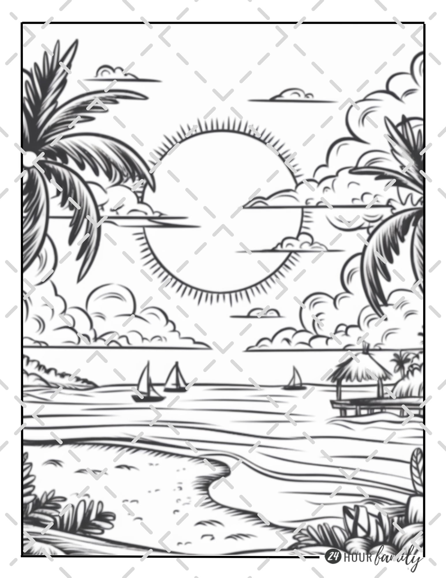 beach sunset coloring pages