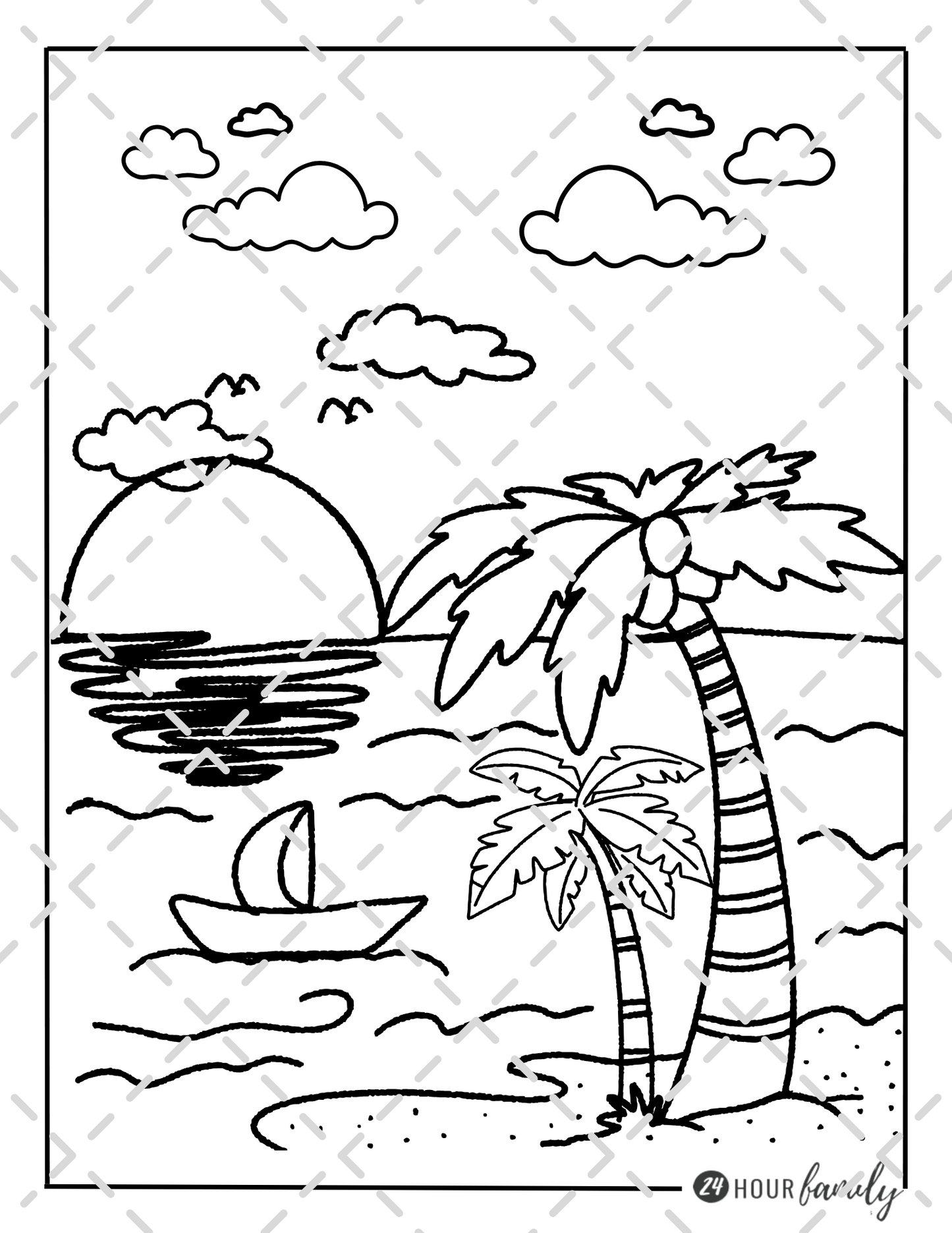 beach sunset coloring pages