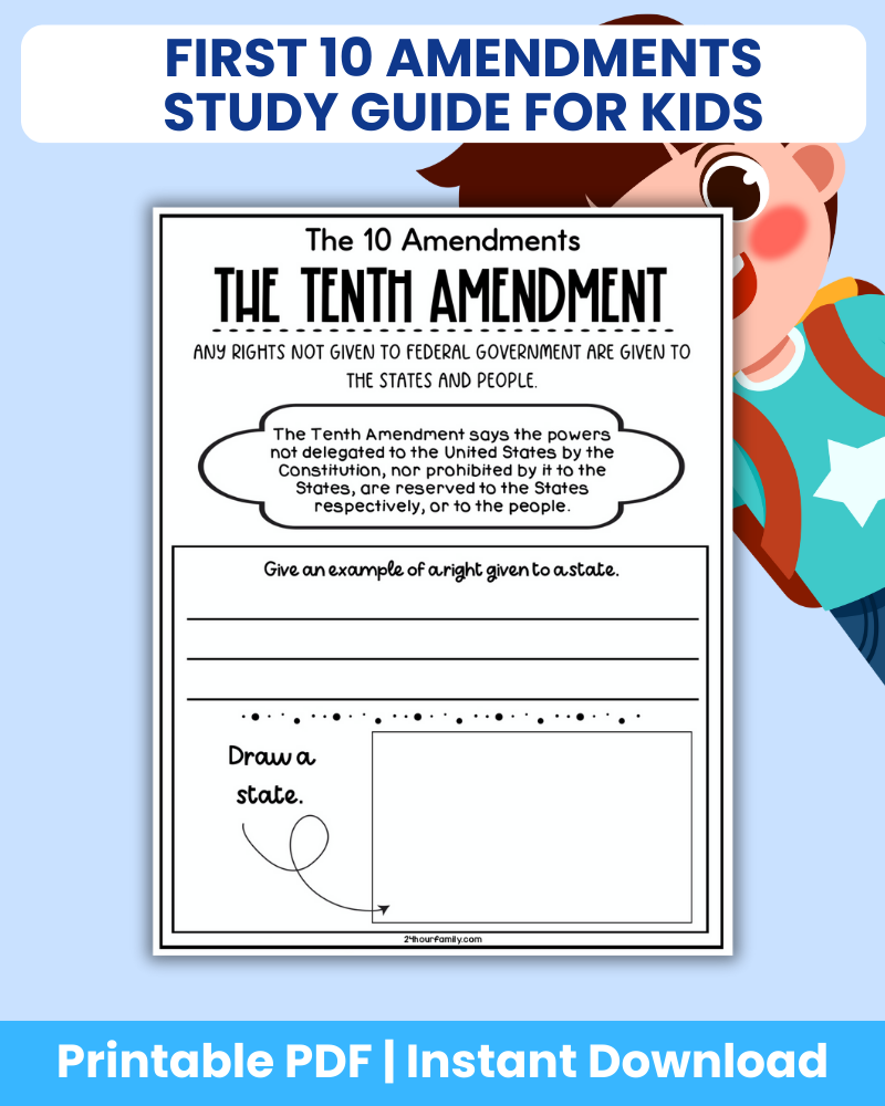 first 10 amendments study guide for kids printable