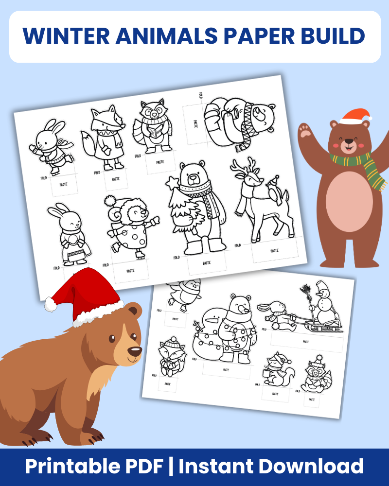 Winter Animals Paper Build Printable