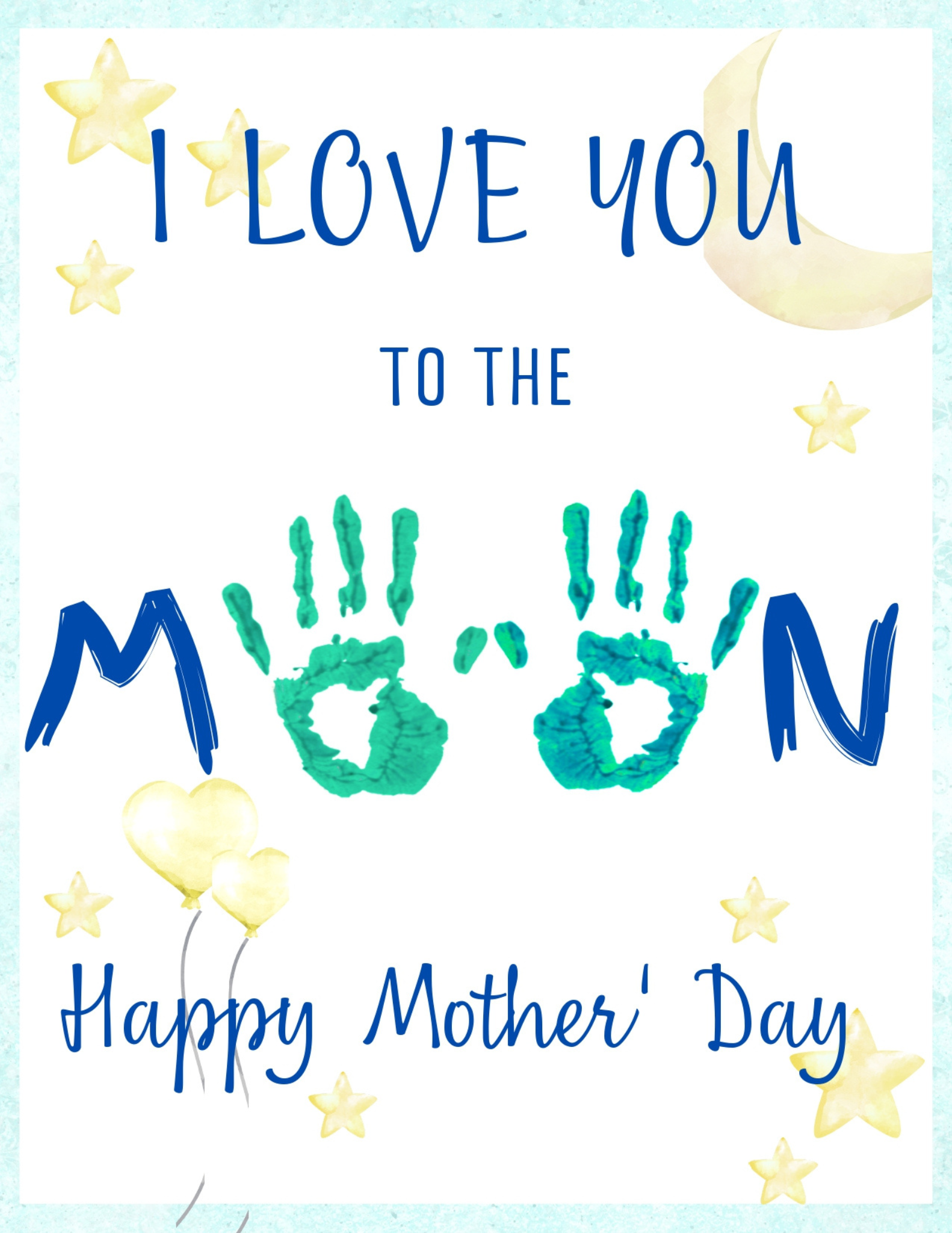 I love you to the moon handprint art for moms on mother's day