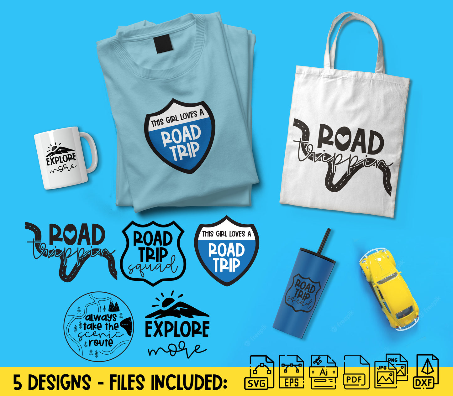 Road Trip SVG, PNG, JPG, and EPS - 5 Total Designs