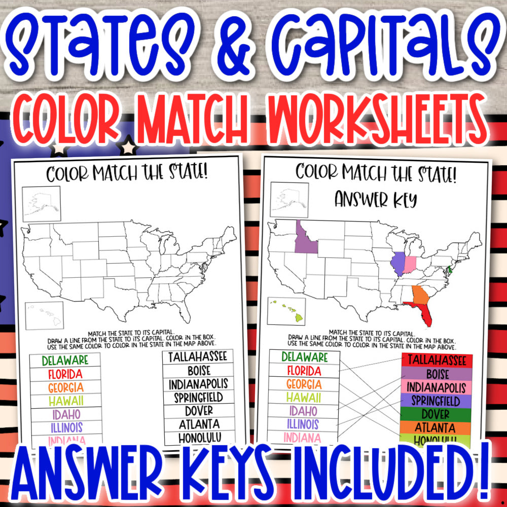 Color the States and Match the Capital (14 Pages)