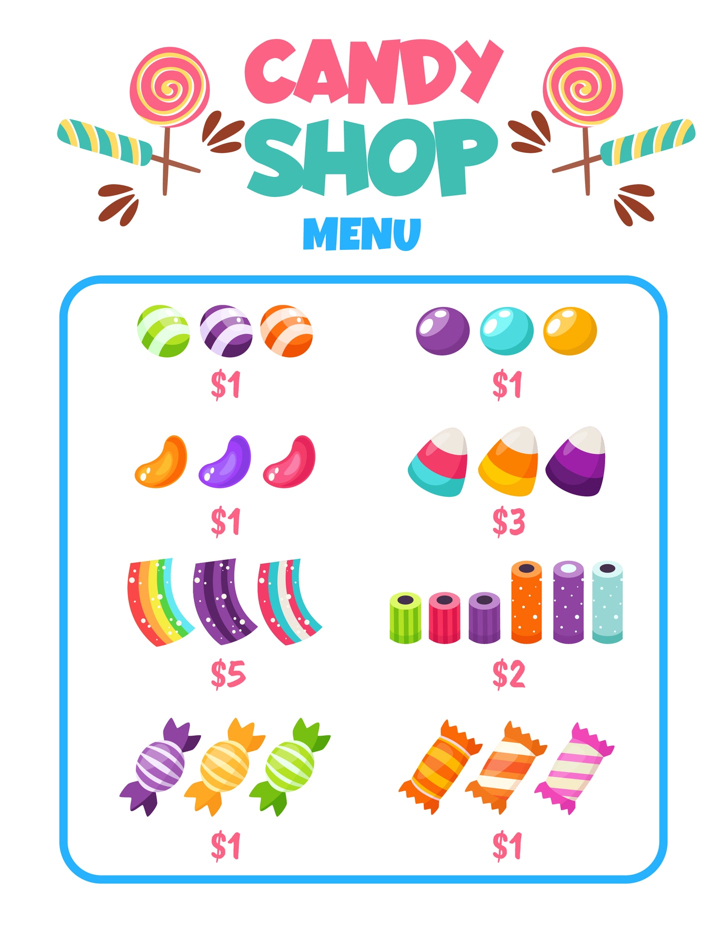 Sweet Candy Shop Imaginative Play Printables (15 Pages)
