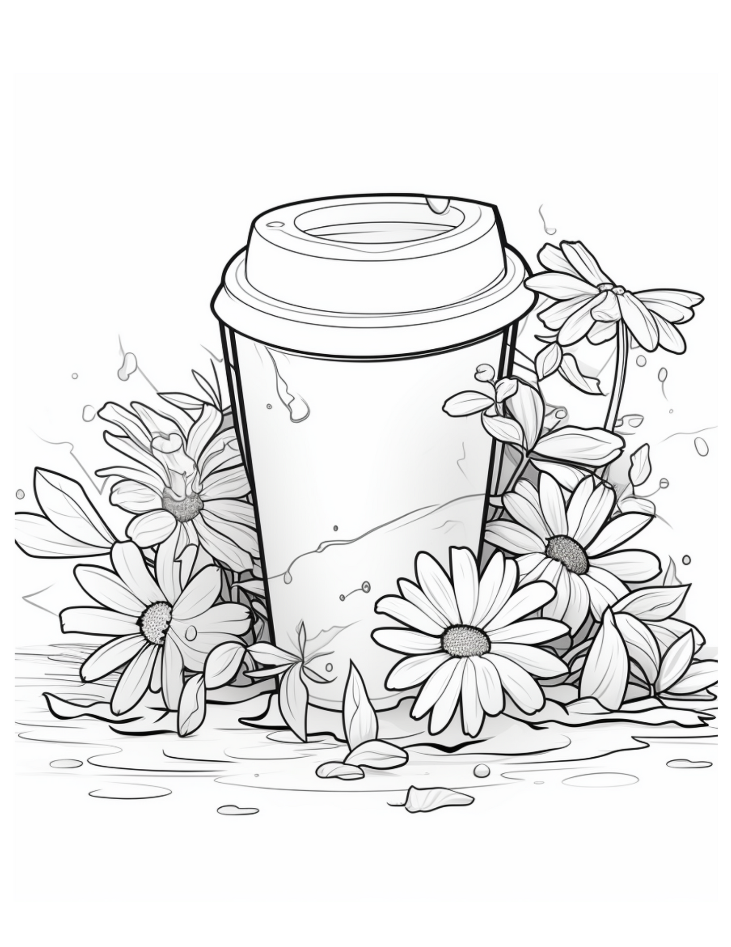 latte coloring pages, coffee coloring pages, flowers coloring pages