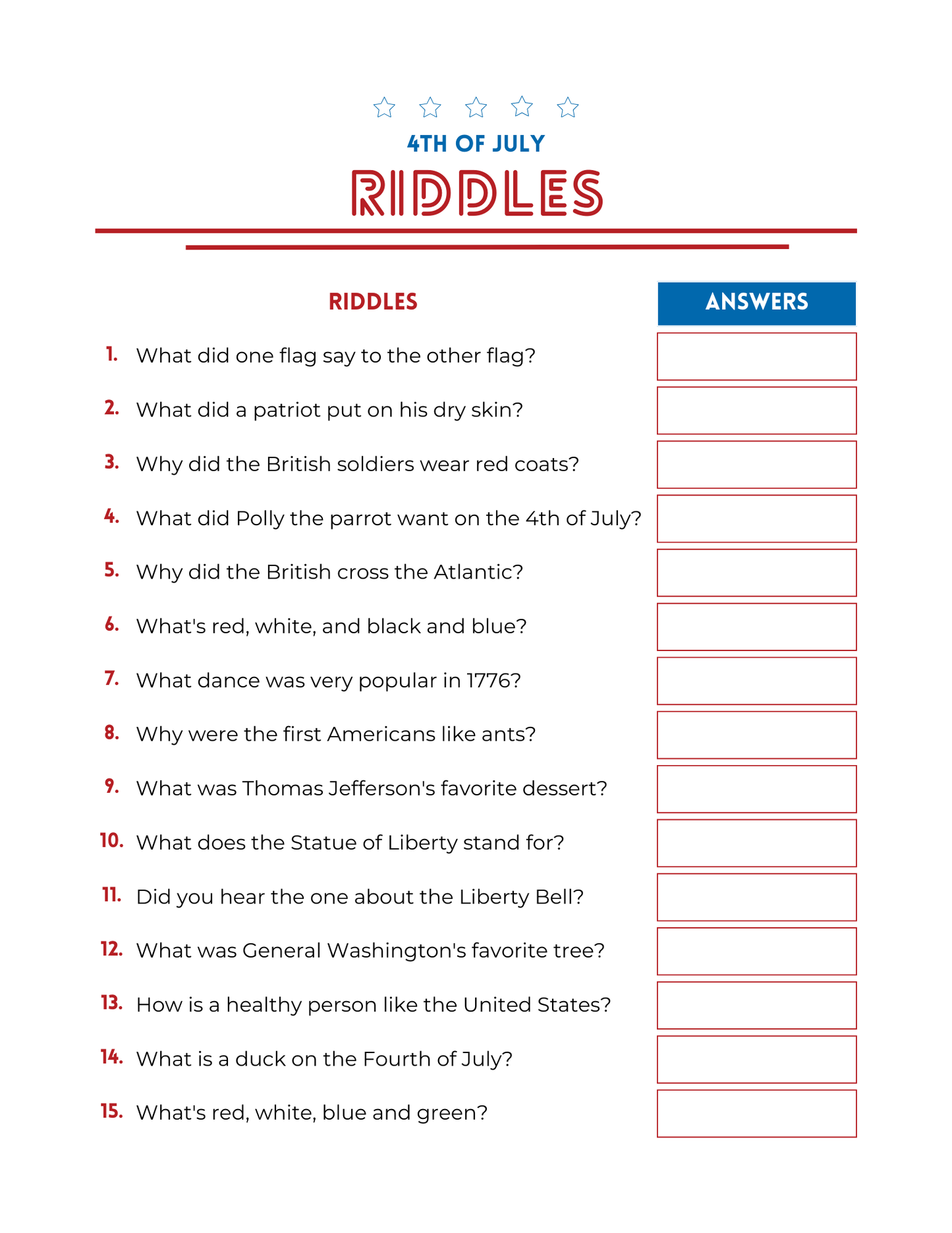 July 4th printable activity pack for kids funn printables including word search, learn the USA landmarks, connect the dots, color the fireworks, find the objects and more, 42 pages total to print pdf download