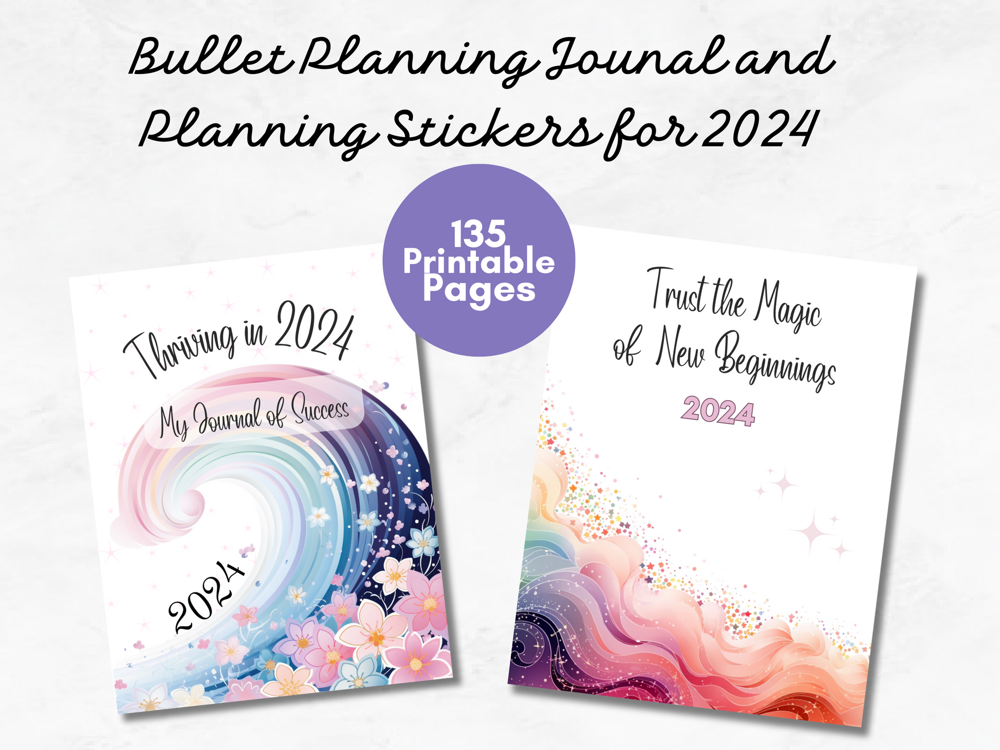 Bullet planning journal and planning stickers for 2024 135 printable pages bullet journal