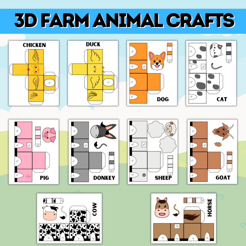 3D Farm Animals Crafts Printable