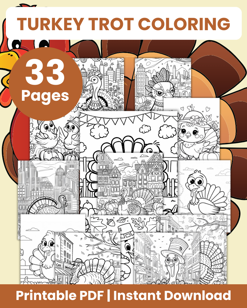 Turkey Trot Coloring Pages with 33 Pages – 24hourprintables.com