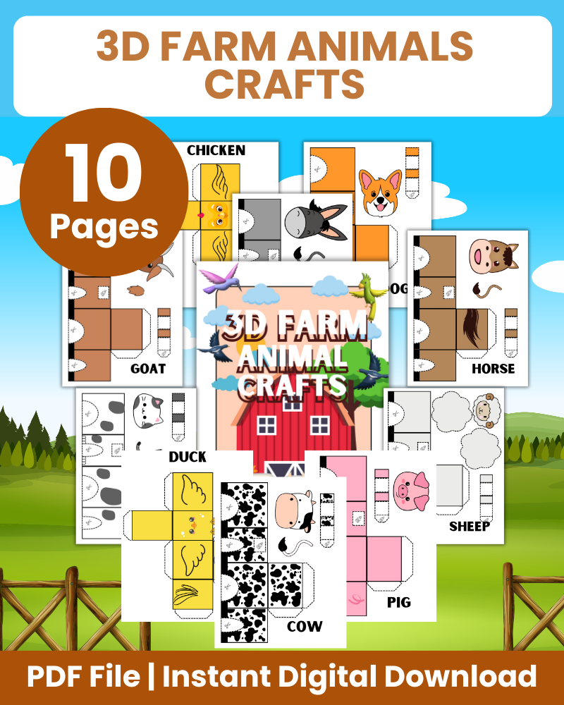 3D Farm Animals Crafts Printable – 24hourprintables.com