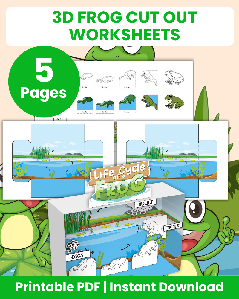 3d frog cut out worksheets printable