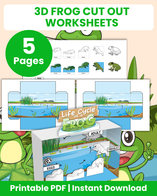 3d frog cut out worksheets printable