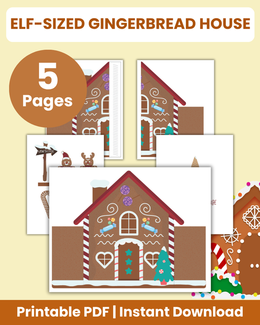 Elf-Sized Gingerbread House Template - 5 Pages