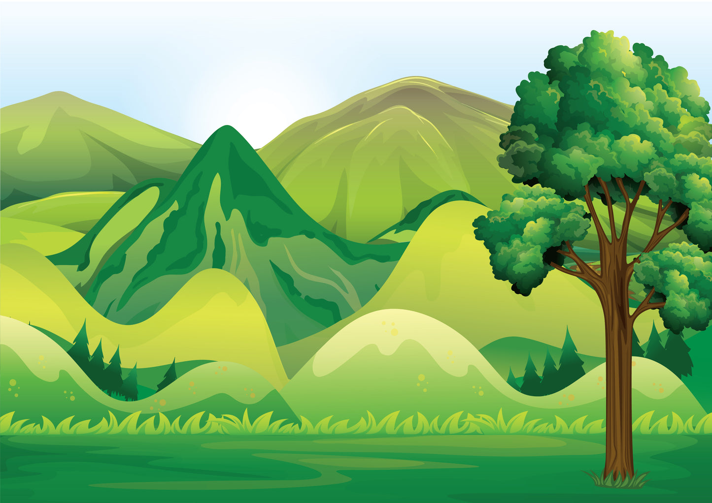 Mountain hills diorama printable for shoebox science project, horses cutout images, trees cutouts, grass cutouts