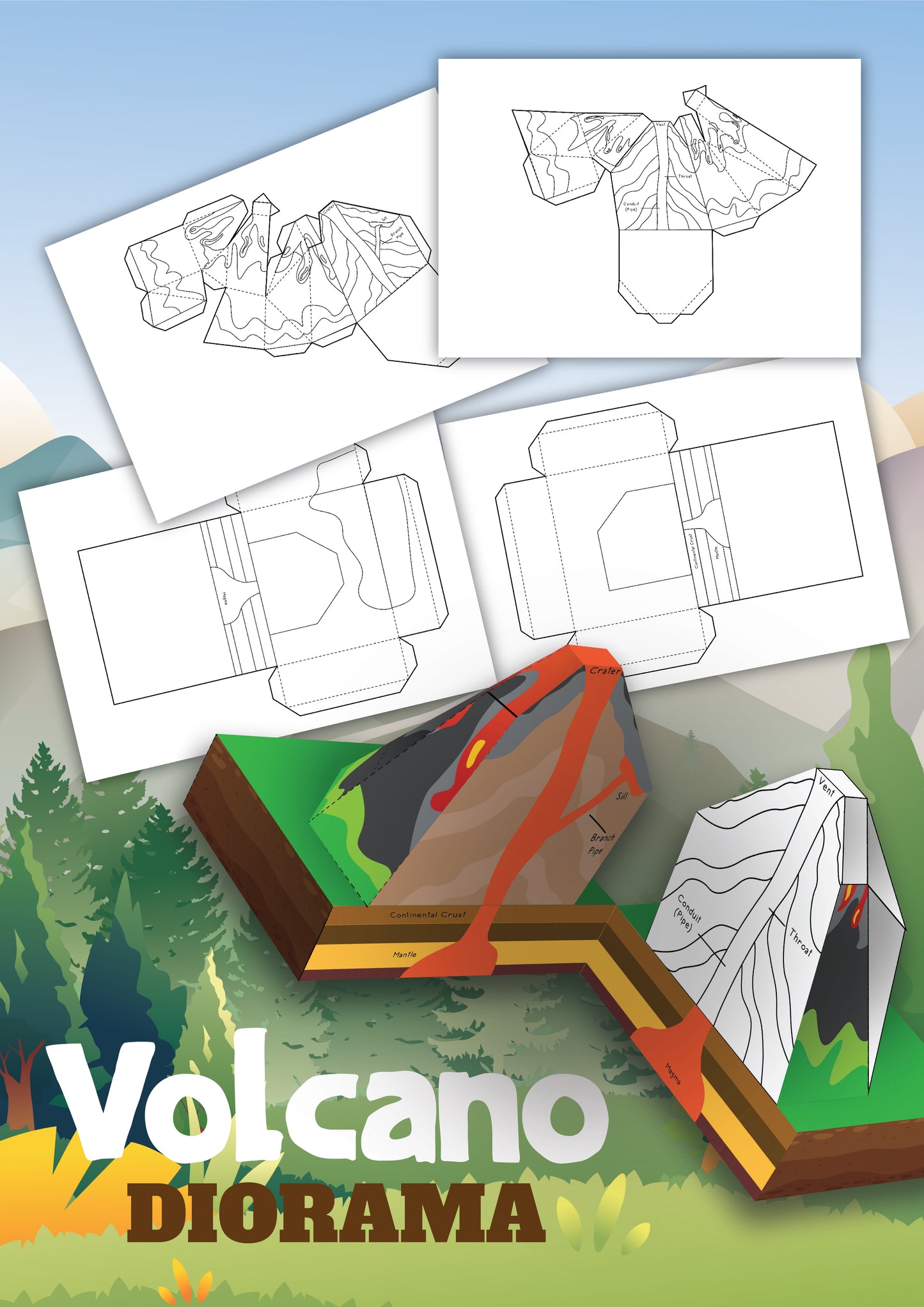 Volcano Printable to Make a Shoebox Diorama (8 Pages Total)