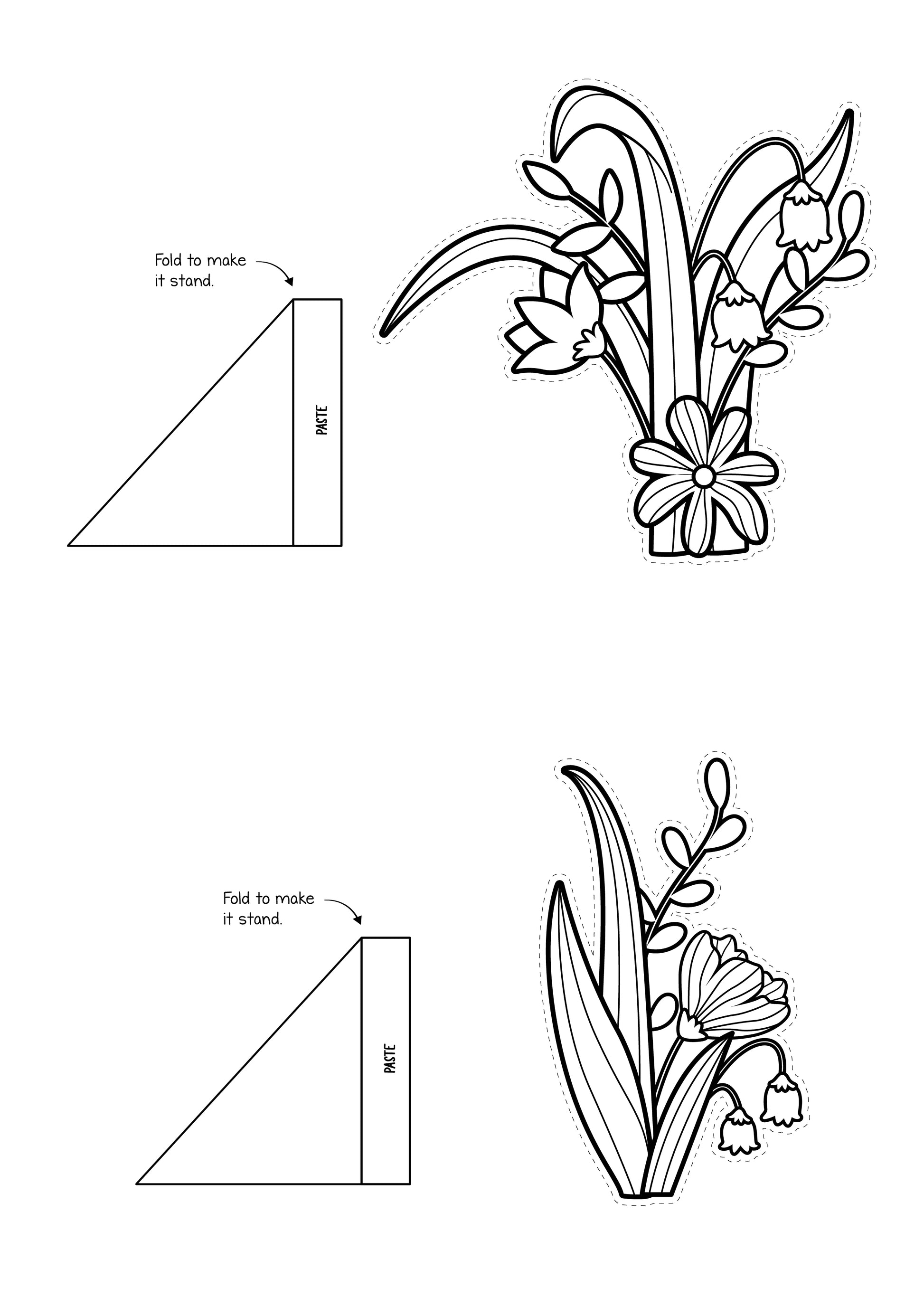 Build a paper fairy land printable craft with cut outs of fairy houses, fairy muschroom houses, tress and flowers and garden fences and barrel