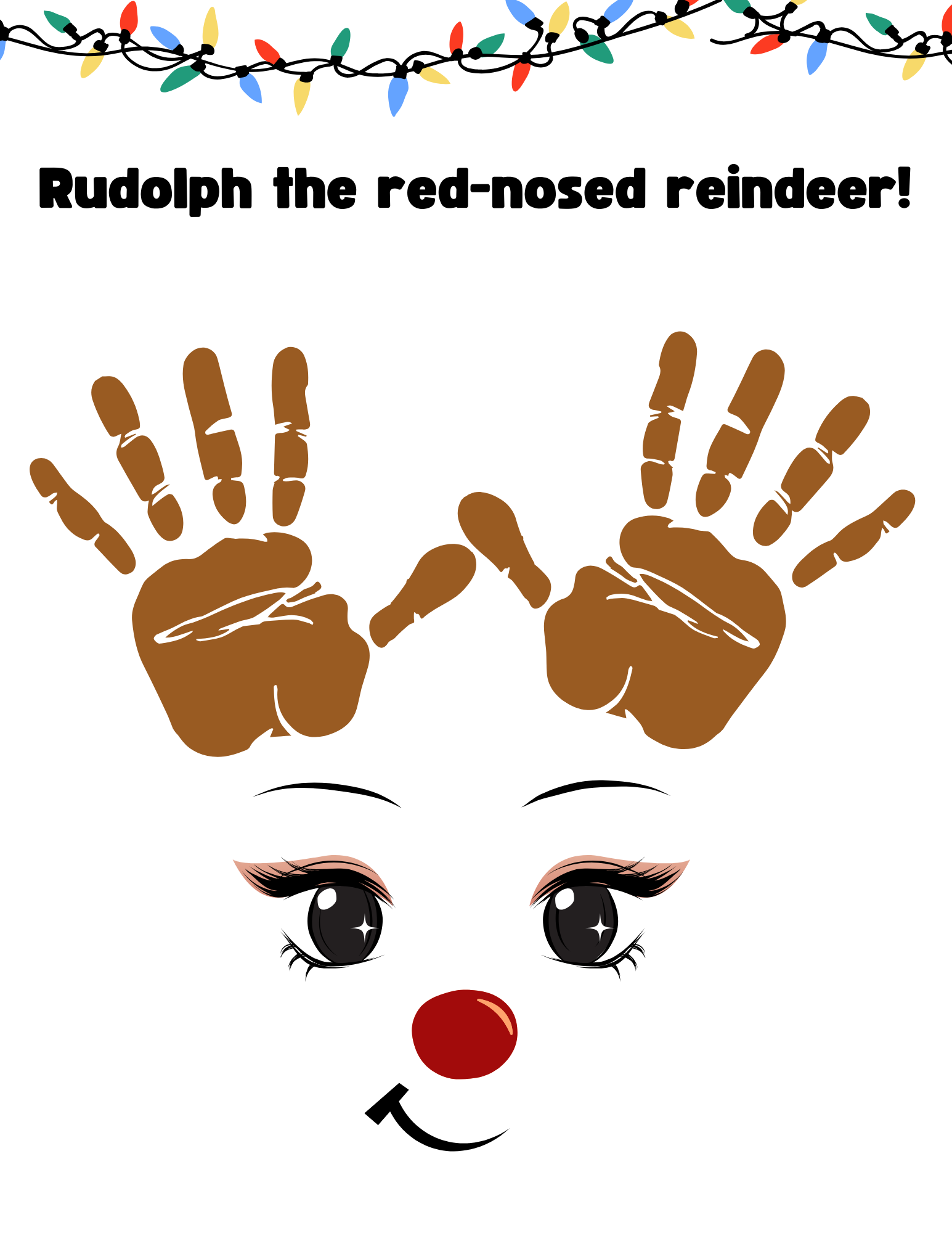 Rudolph the red-nosed reindeer handprint art