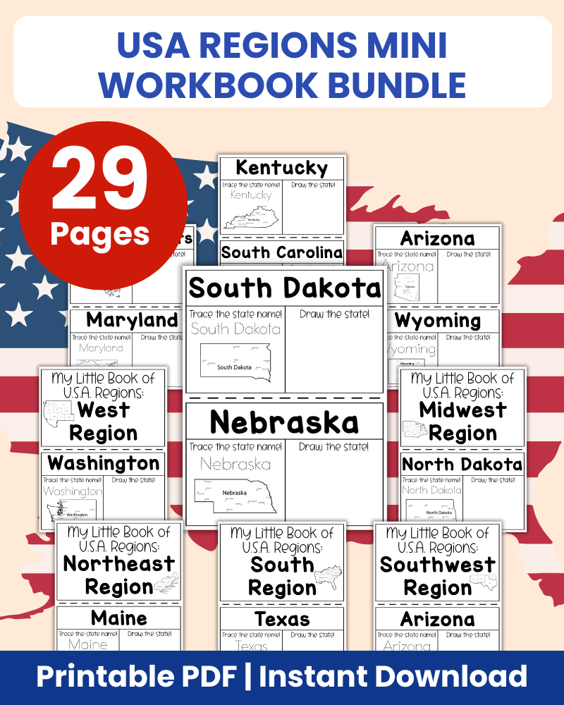 USA regions mini workbook bundle