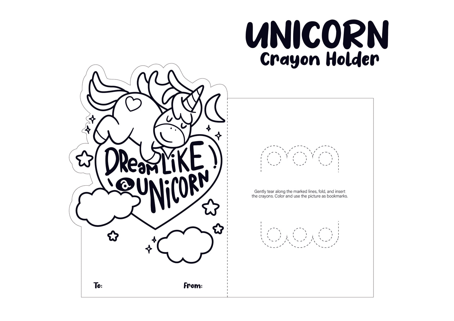 Unicorn-Themed Valentine's Day Crayon Holders Cards