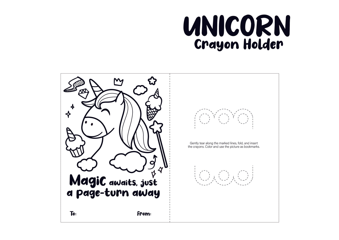 Unicorn-Themed Valentine's Day Crayon Holders Cards