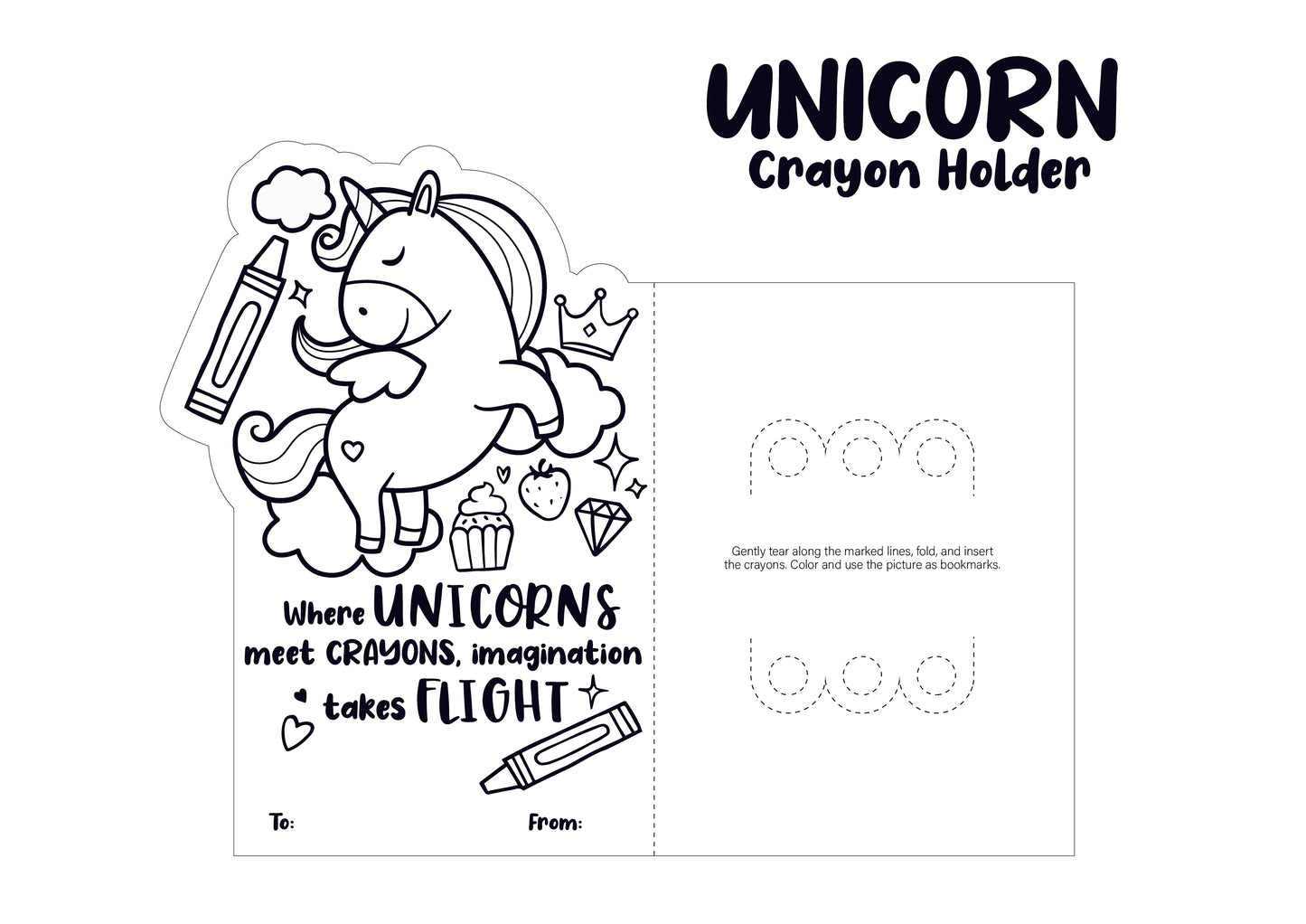 Unicorn-Themed Valentine's Day Crayon Holders Cards