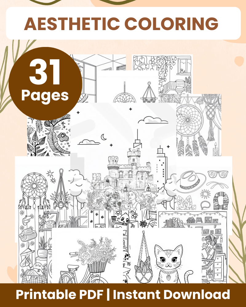 Aesthetic Coloring Pages - 31 Page – 24hourprintables.com