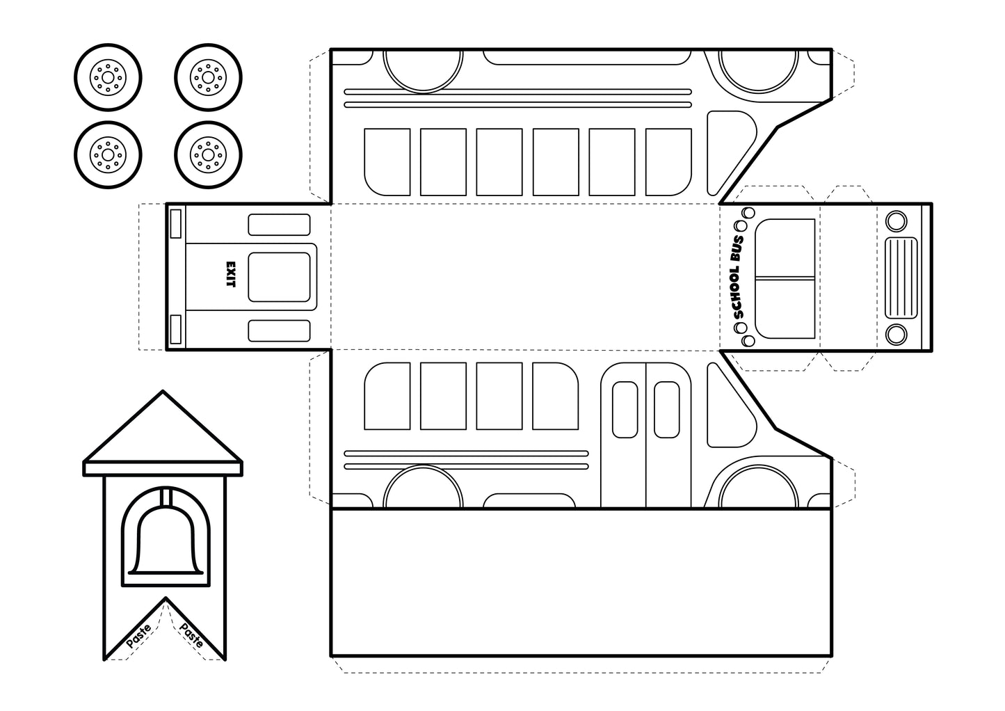 back to school paper craft printable build a school bus, build a school building build a cafeteria build a library