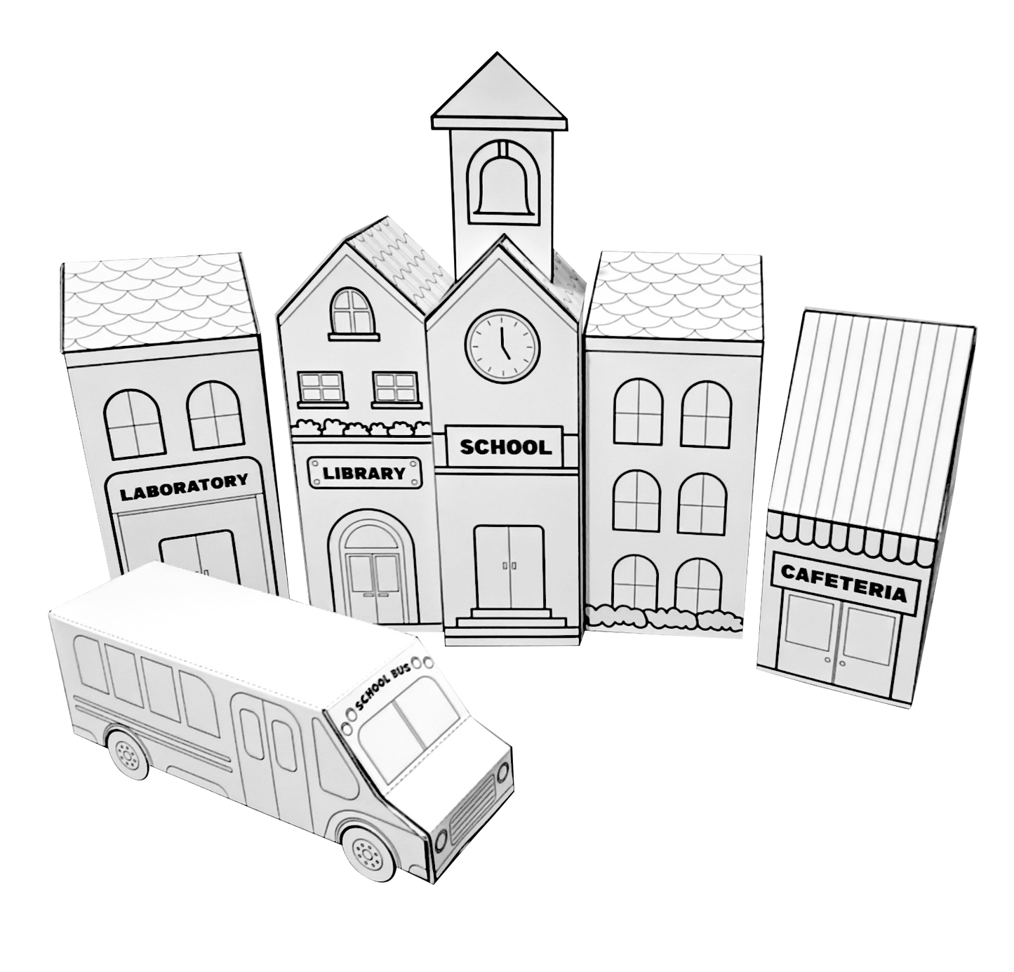 back to school paper craft printable build a school bus, build a school building build a cafeteria build a library