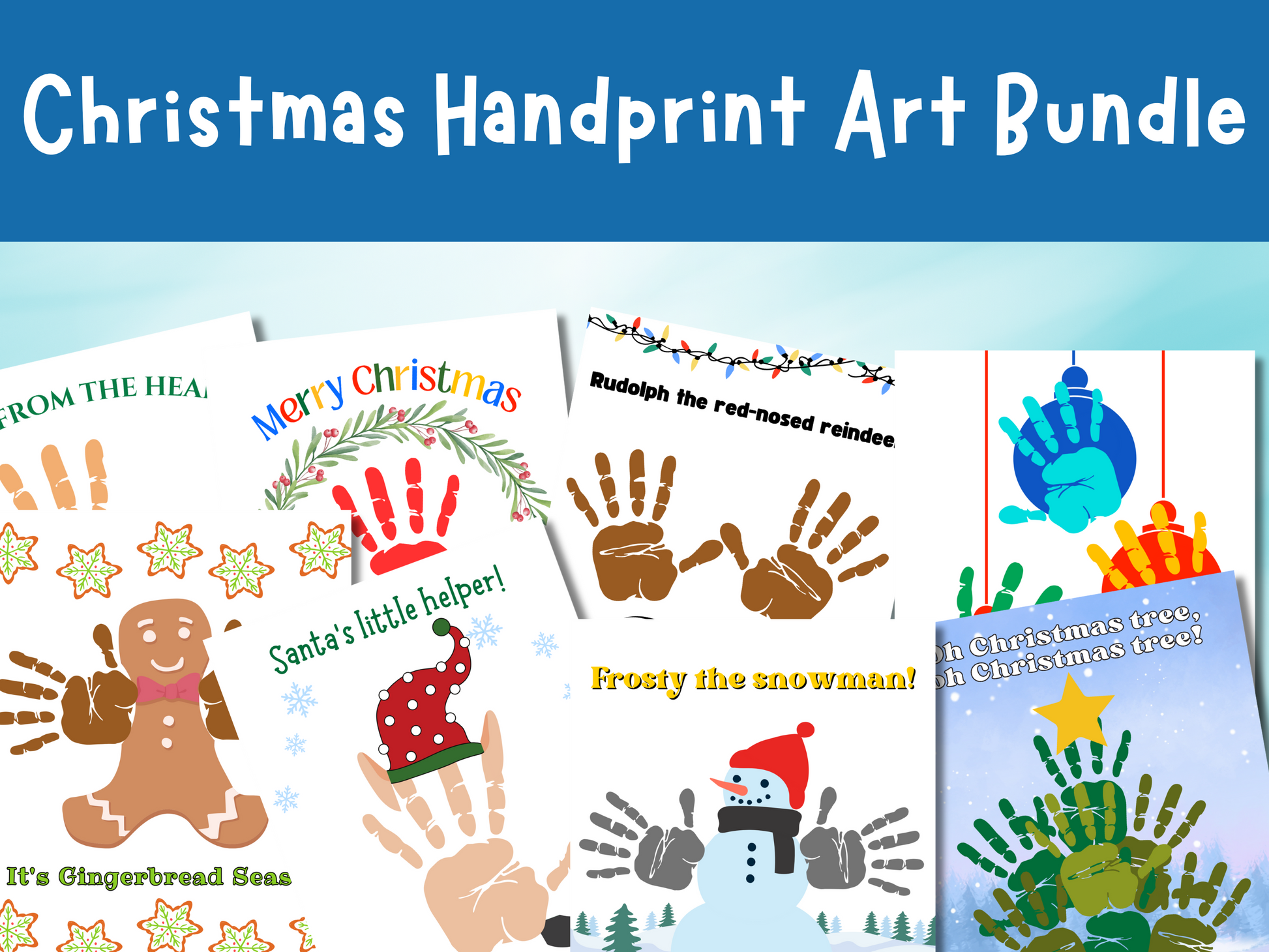 christmas handprint art bundle for kids including 20 different printable designs