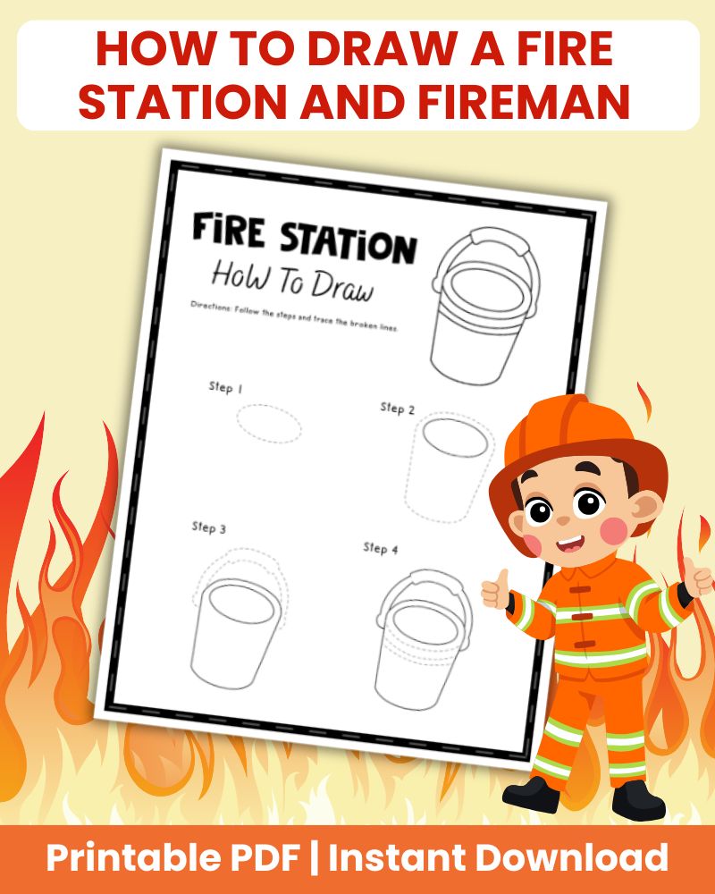how to draw a fire station and fireman