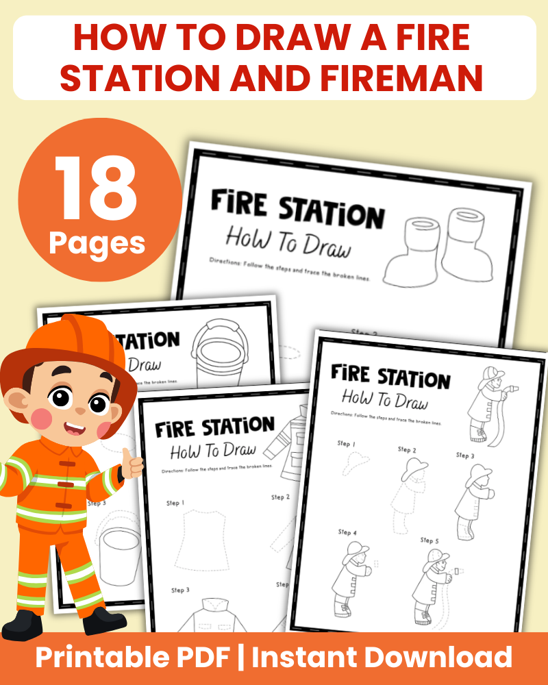 how to draw a fire station and fireman