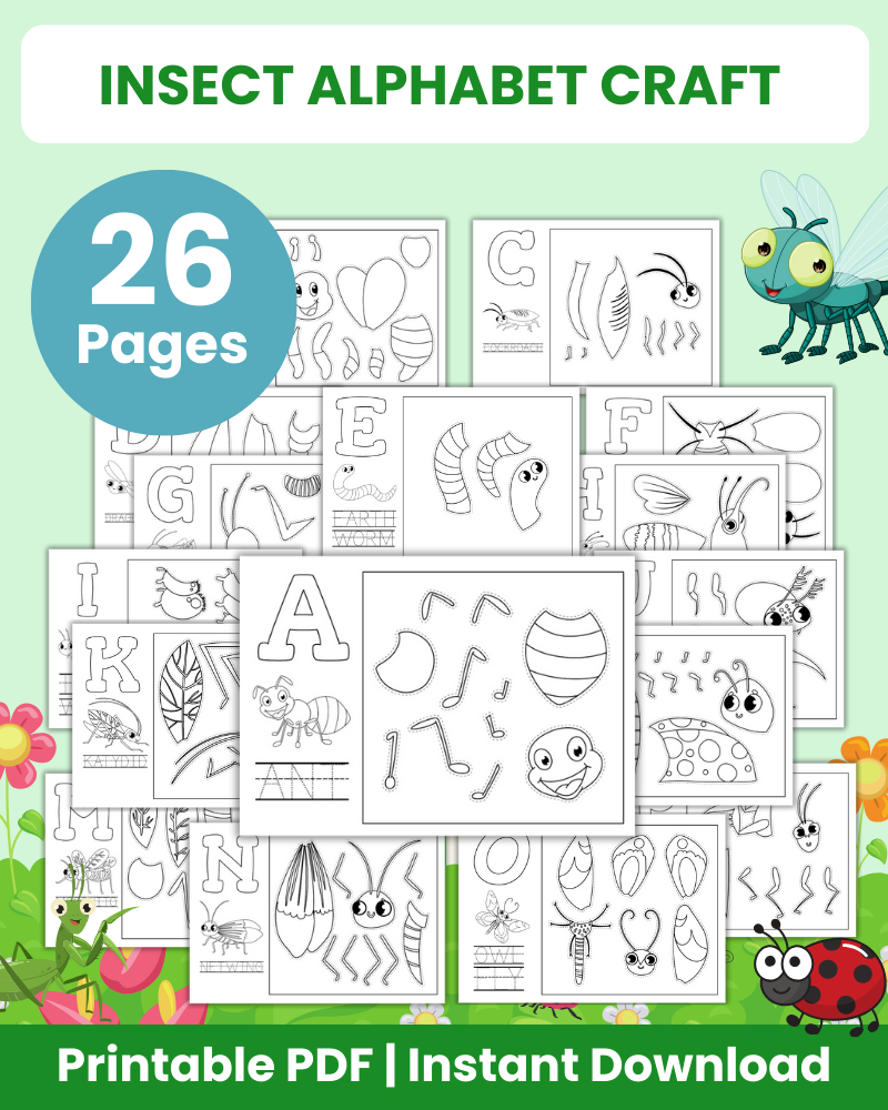 Fun Insect Writing Letters Insect Alphabet Printable - 26 Pages – 24hourprintables.com