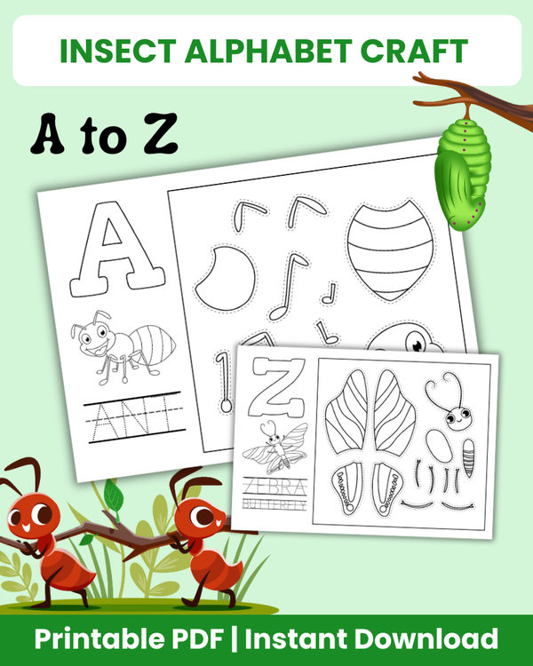 Insect Alphabet Printable - 26 Pages – 24hourprintables.com