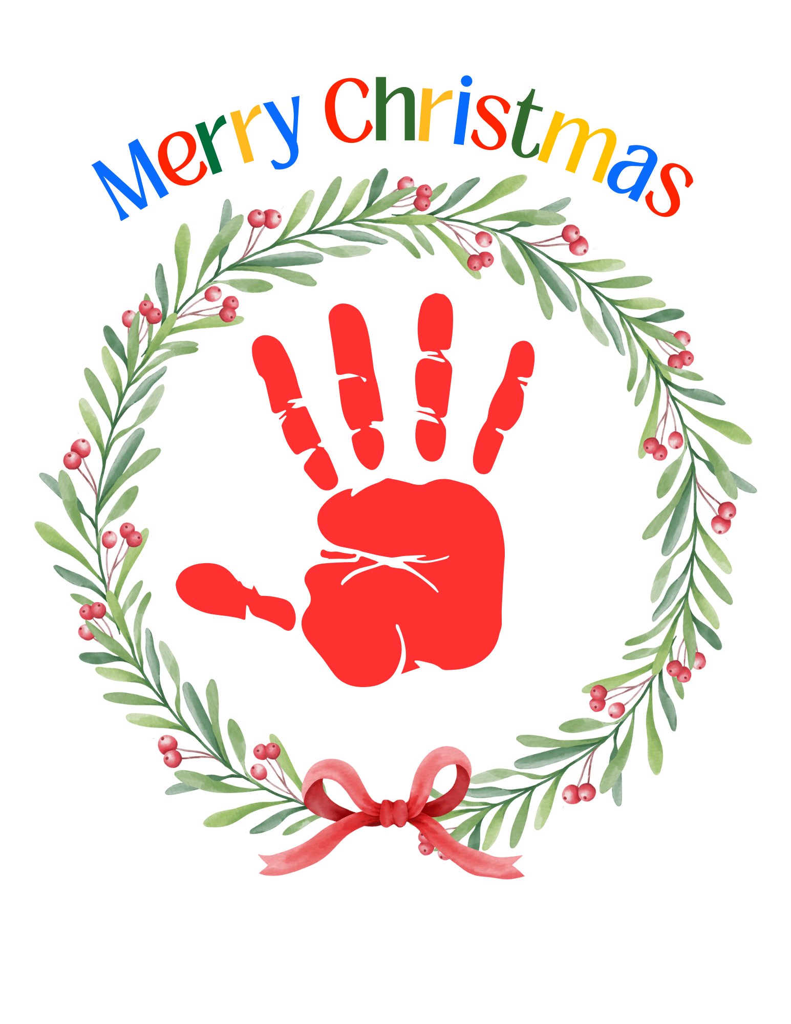 merry christmas wreath handprint art